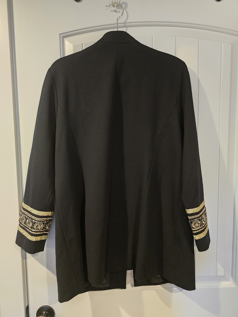 Chico's Black Embroidered Sleeve Open-Front Blazer SZ 3 Petite XLP - Picture 7 of 9